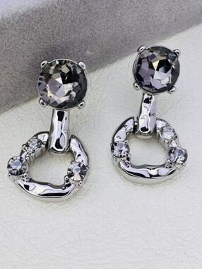 Oscar de la Renta Silver-Tone Black and Gray Crystal Earrings
